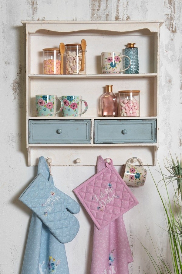 Biela vintage nástenná polička s modrými šuplíčky Vann - 56 * 13 * 60 cm