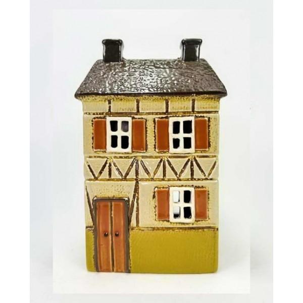 Keramický domček na čajovú sviečku, svetlo zelený 22,5x13,5x9,5 cm