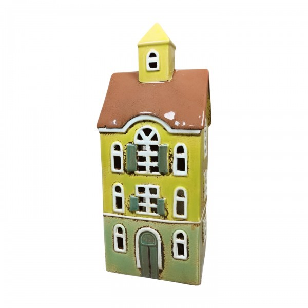 Keramický domček na čajovú sviečku, zelený 27,5x11x9,5 cm