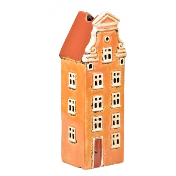 Keramický domček na čajovú sviečku, oranžový 21,5x7,5x6,5 cm