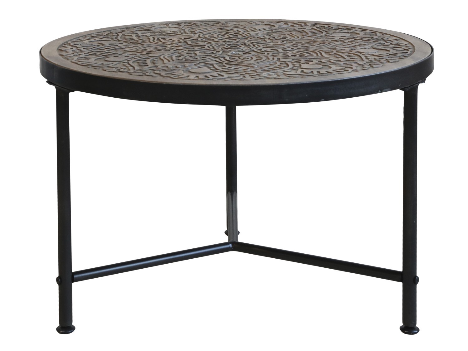 Kovový konferenčný stôl s drevenou doskou s ornamentmi Coffee - Ø 60*41cm